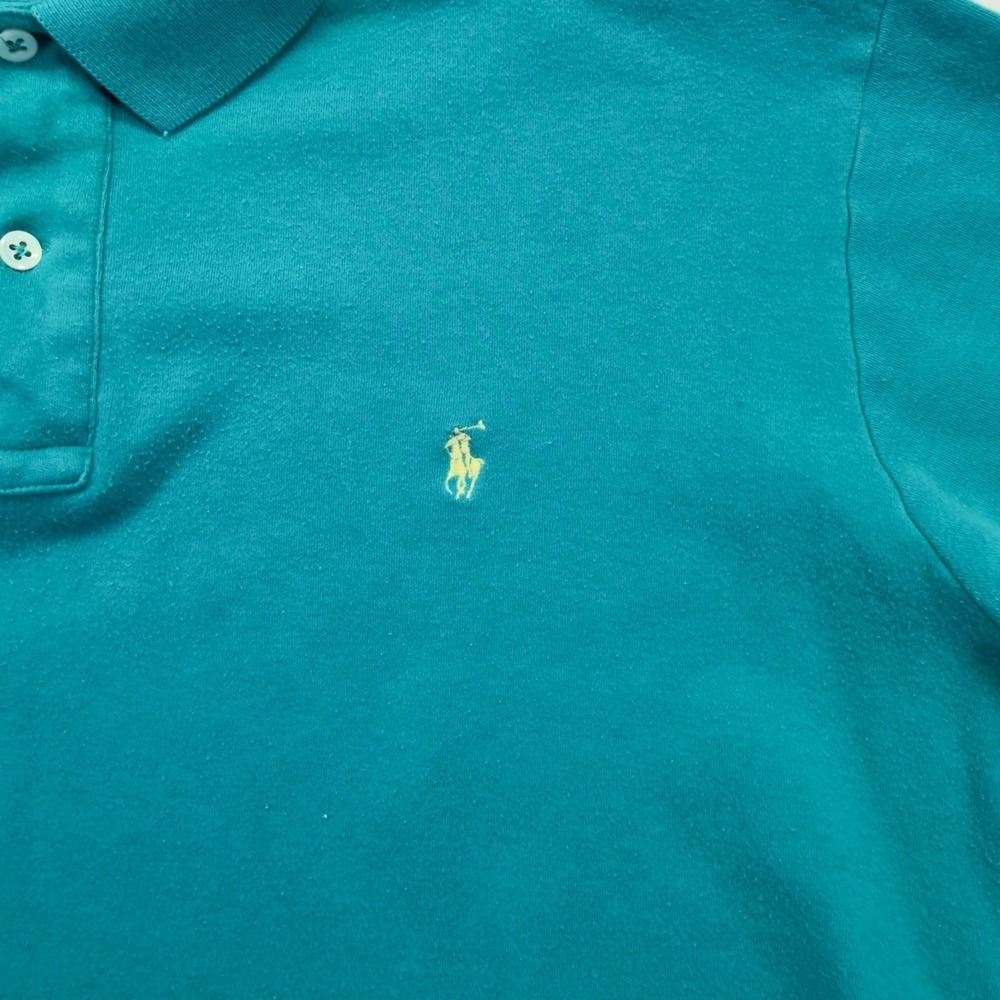 Vintage Polo Ralph Lauren Polo Shirt Mens XL Teal Yellow Pony Cotton Golf - Picture 5 of 8